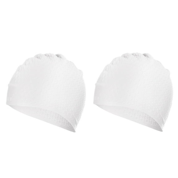 Uxcell Silicone Swim Caps Unisex Swimming Caps Bubble Textured Adult Swim Hats White 2 Pack