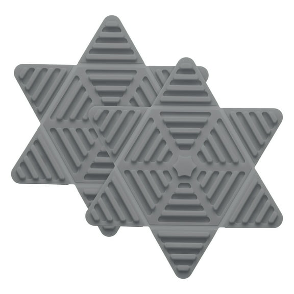 2 Pcs Silicone Trivet Mat 6.3 Inch Foldable Trivets for Hot Pots and Pans Heat Resistant Trivet Holders for Hot Dishes Cups Kitchen Countertop Tabletop Dark Grey (Hexagon Star)