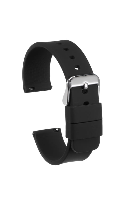 Silicone Watch Band Quick Release Soft Rubber Watch Strap Black/Silver 16mm