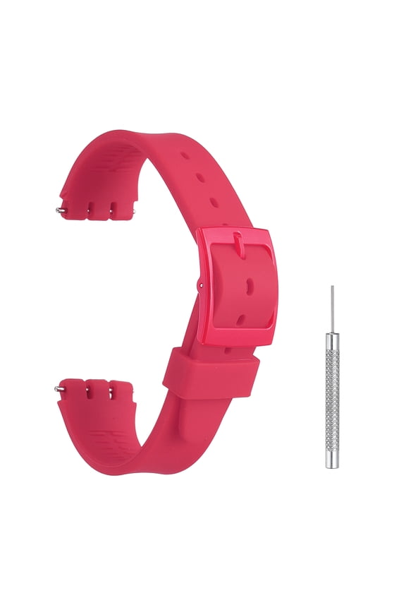 Silicone Watch Band 17mm Width Quick Release Soft Watch Straps Replacement with Plastic Buckle and Stainless Steel Spring Bar for Men Women, Rose Red