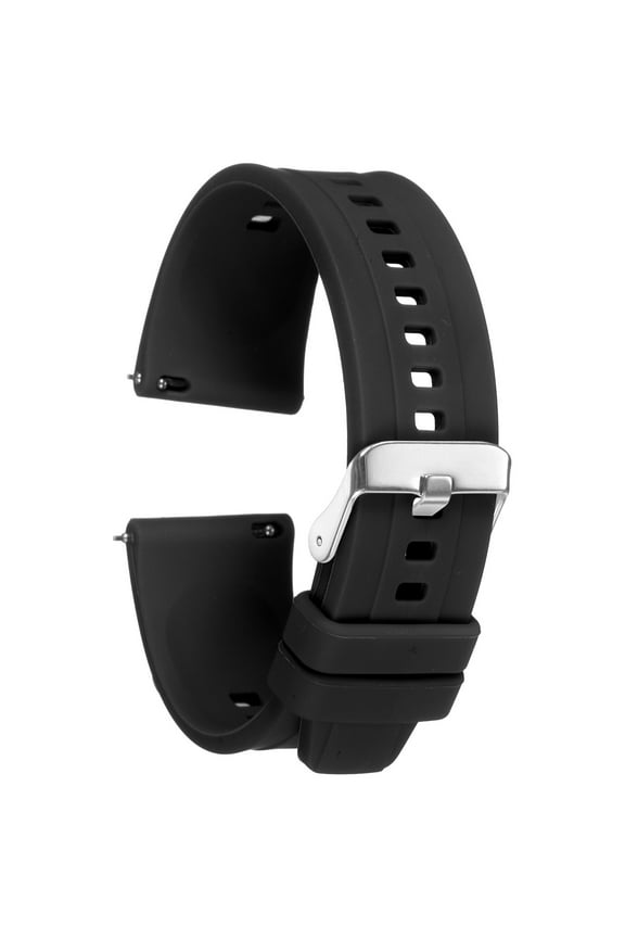 Silicone Watch Band 22mm Quick Release Flexible Soft Rubber Replacement Watch Strap with Stainless Steel Clasp for Men Women, Black