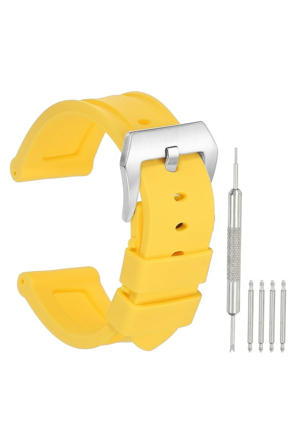 Silicone Watch Band 24mm Quick Release Flexible Soft Rubber H-type Watch Strap with Stainless Steel Silver Clasp Replacement Wristband for Men, Yellow