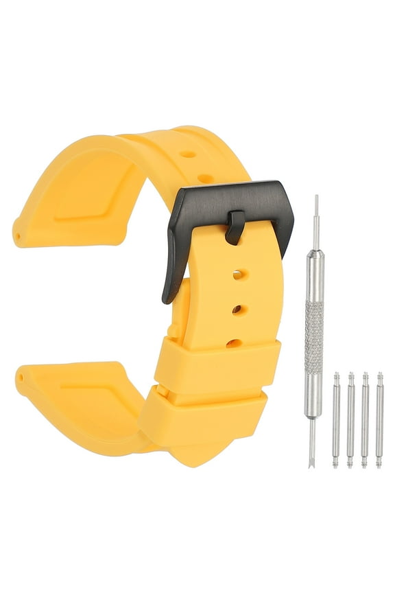 Silicone Watch Band 26mm Quick Release Flexible Soft Rubber H-type Watch Strap with Stainless Steel Black Clasp Replacement Wristband for Men, Yellow