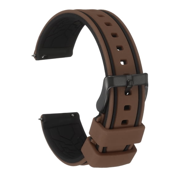 Uxcell Silicone Watch Bands 20mm Width Soft Quick Release Rubber Watch Band with Matte Black Buckle for Men Women, Brown Black