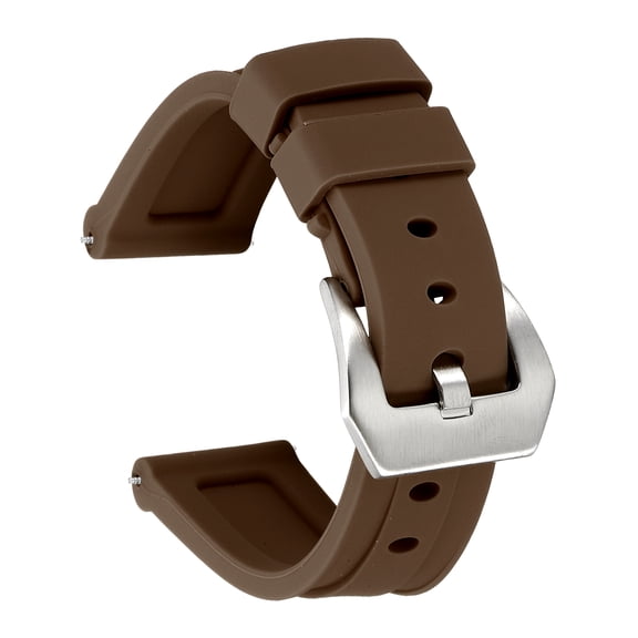 Uxcell Silicone Watch Bands 20mm Width Waterproof Quick Release Rubber Watch Bands with Silver Buckle for Men Women, Brown