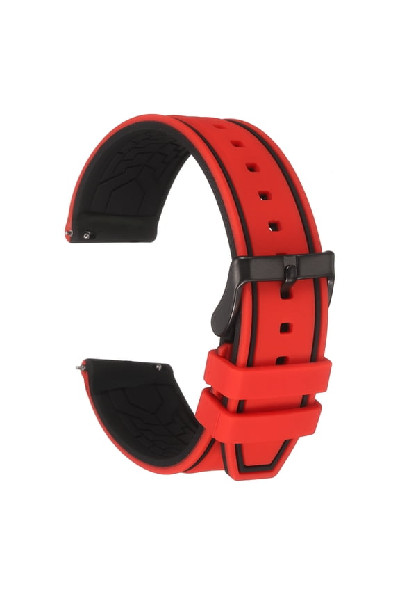 Silicone Watch Bands 22mm Width Soft Quick Release Rubber Watch Bands with Matte Black Buckle for Men Women, Red Black