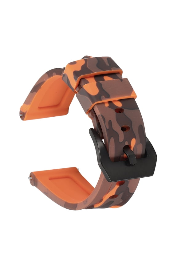 Silicone Watch Bands 22mm Width Waterproof Quick Release Rubber Watch Bands with Black Buckle for Men Women, Camo Orange
