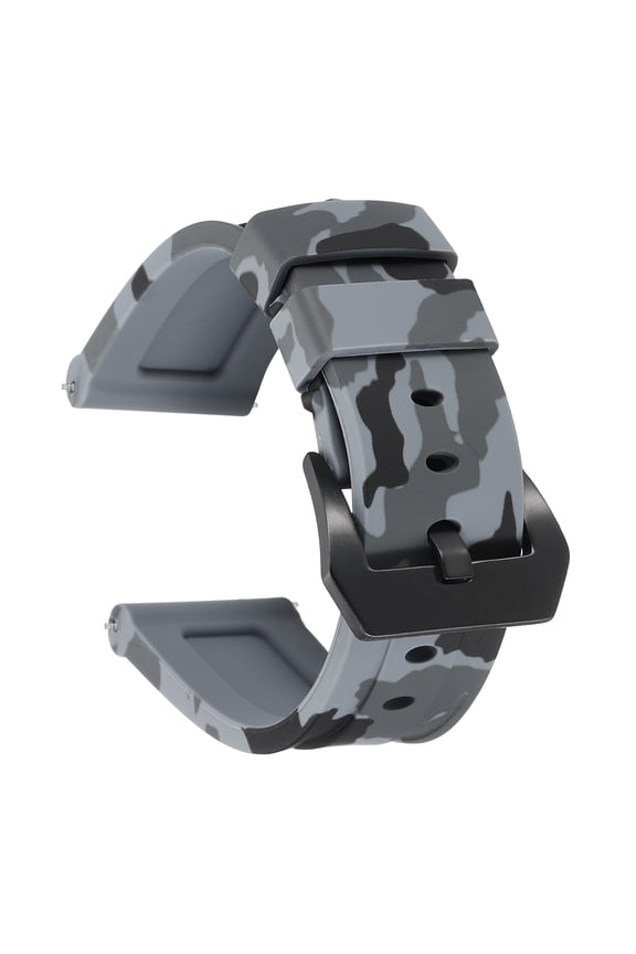 Silicone Watch Bands 24mm Width Waterproof Quick Release Rubber Watch Bands with Black Buckle for Men Women, Camo Gray