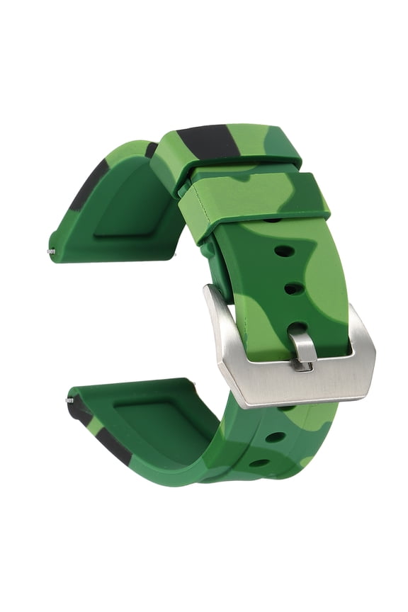 Silicone Watch Bands 26mm Width Waterproof Quick Release Rubber Watch Bands with Silver Buckle for Men Women, Camo Drak Green
