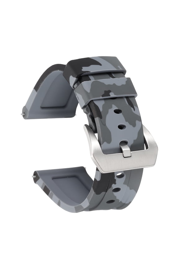 Silicone Watch Bands 26mm Width Waterproof Quick Release Rubber Watch Bands with Silver Buckle for Men Women, Camo Gray