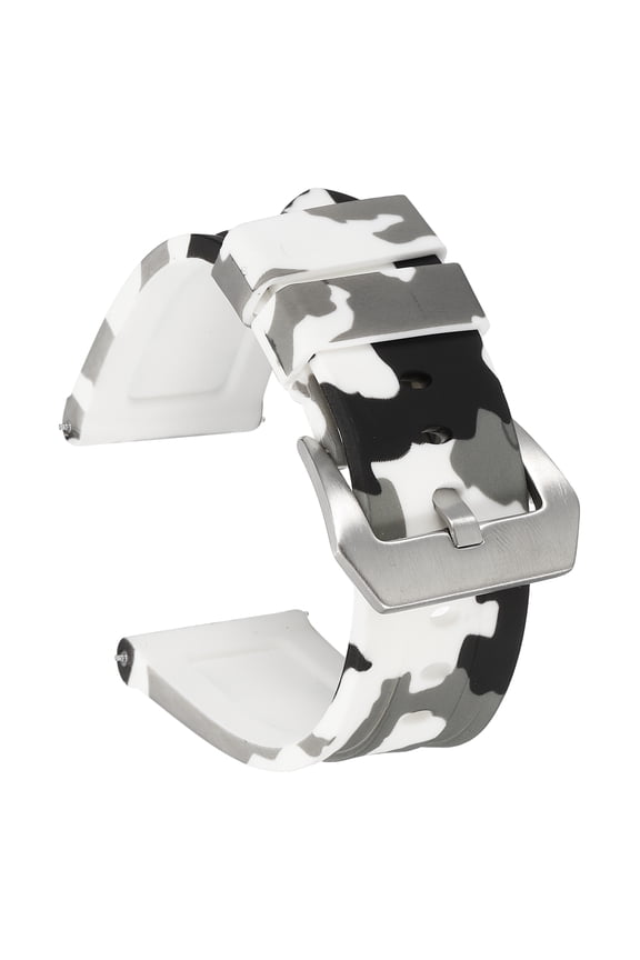 Silicone Watch Bands 26mm Width Waterproof Quick Release Rubber Watch Bands with Silver Buckle for Men Women, Camo White