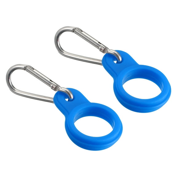 Uxcell Silicone Water Bottle Clip with Buckle, 2 Pack Drink Holder Hook Keychain Clip Ring, Blue Silver