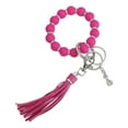 thumbnail image 1 of Uxcell Silicone Wristlet Keychain, Cute Beaded Wristlet Keychain Car Key Ring with Leather Tassel for Women, Rose Pink, 1 of 6