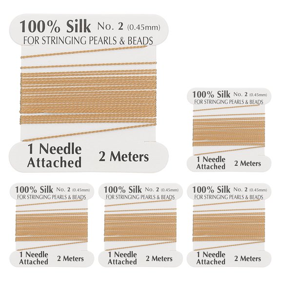 Uxcell Silk Cord Thread, 5 Pcs Pure Uxcell Silk Beading Thread Cord Size 0.45 mm with the Knotting Pearls Needle Attached, Gold Tone