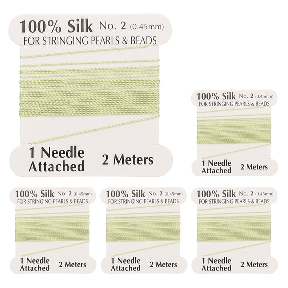Uxcell Silk Cord Thread, 5 Pcs Pure Uxcell Silk Beading Thread Cord Size 0.45 mm with the Knotting Pearls Needle Attached, Light Green