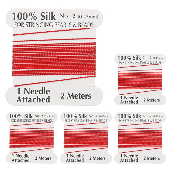 Uxcell Silk Cord Thread, 5 Pcs Pure Uxcell Silk Beading Thread Cord Size 0.45 mm with the Knotting Pearls Needle Attached, Red