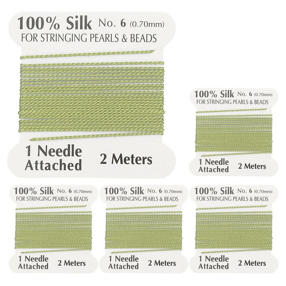 Uxcell Silk Cord Thread, 5 Pcs Pure Uxcell Silk Beading Thread Cord Size 0.6 mm with the Knotting Pearls Needle Attached, Light Green