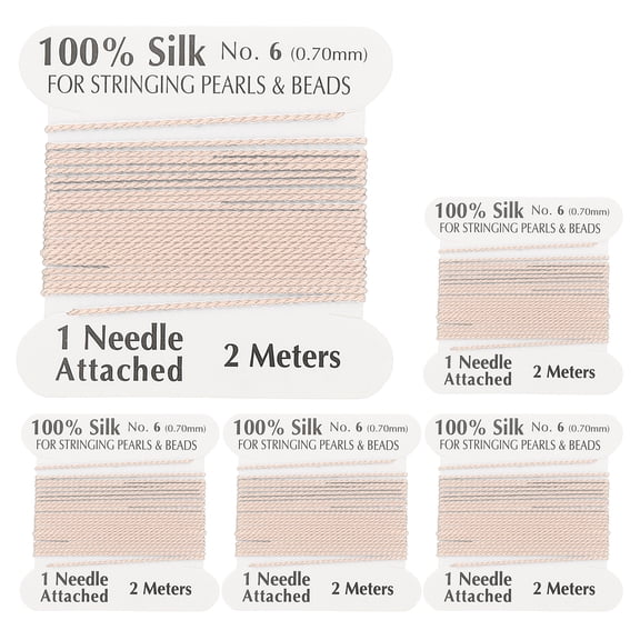 Uxcell Silk Cord Thread, 5 Pcs Pure Uxcell Silk Beading Thread Cord Size 0.8 mm with the Knotting Pearls Needle Attached, Pink