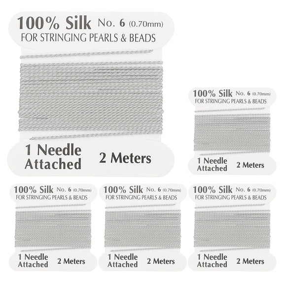 Uxcell Silk Cord Thread, 5 Pcs Pure Uxcell Silk Beading Thread Cord Size 0.6 mm with the Knotting Pearls Needle Attached, White