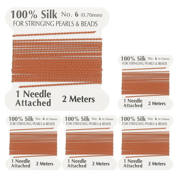 Uxcell Silk Cord Thread, 5 Pcs Pure Uxcell Silk Beading Thread Cord Size 0.7 mm with the Knotting Pearls Needle Attached, Tangerine