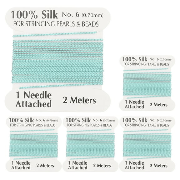 Uxcell Silk Cord Thread, 5 Pcs Pure Uxcell Silk Beading Thread Cord Size 0.7 mm with the Knotting Pearls Needle Attached, Blue Green