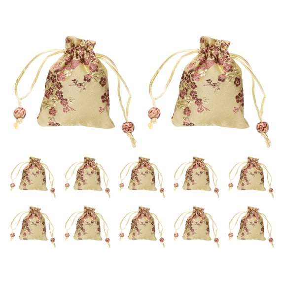 Uxcell Silk Drawstring Bag, (3 x 4 Inch, Gold) (12 Pcs), Embroidered Satin Gift Bags Wedding Favor Pouch with Drawstring, Suit for - Jewelry/Candy/Christmas Party/Birthday Gift