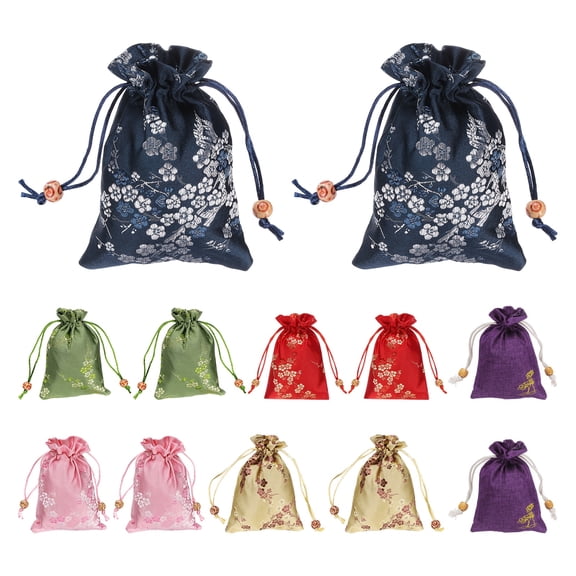 Uxcell Silk Drawstring Bag, (4 x 5.5 Inch, 6 Colors) (12 Pcs), Embroidered Satin Gift Bags Wedding Favor Pouch with Drawstring, Suit for - Jewelry/Candy/Christmas Party/Birthday Gift