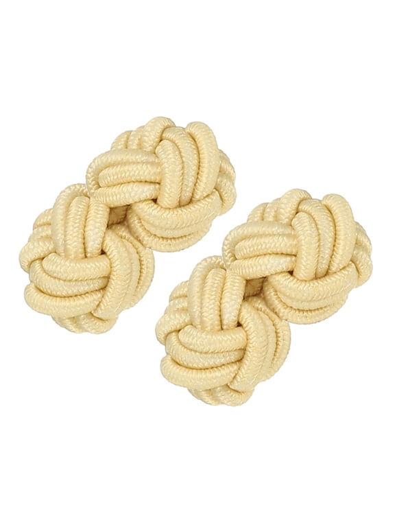 Silk Knot Cufflinks, Elastic Fabric Shirt Cufflinks, Twist Knot Dress Accessories Cuff Link for Men, Women, Business, Gift, Wedding, Light Yellow