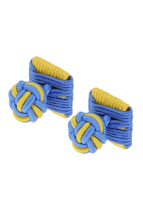 Silk Knot Cufflinks, Square Shape Elastic Fabric Shirt Cufflinks Twist Knot Dress Accessories Cuff Link for Men Women Business Gift Wedding, Yellow-Blue
