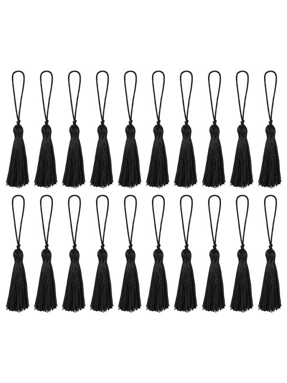 Silky Mini Craft Tassels with Loops, 4.3" Black, 20Pcs, Handmade Soft Silky Floss Bookmark Tassels for DIY Crafts Tags Keychain Jewelry Making Graduation