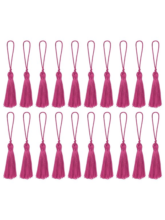 Silky Mini Craft Tassels with Loops, 4.3" Rose Red, 20Pcs, Handmade Soft Silky Floss Bookmark Tassels for DIY Crafts Tags Keychain Jewelry Making Graduation