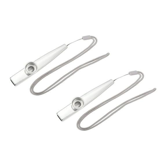 Uxcell Silver Kazoo Musical Instrument Aluminum Alloy with Flute Diaphragm Lanyards 2 Sets