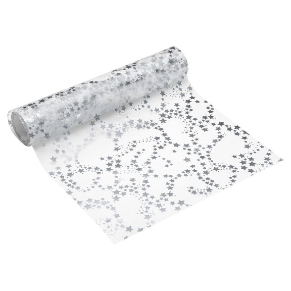 Uxcell Silver Star Table Runner Roll, 11" x 30 Feet Sequin Foil Metallic Mesh Decoration