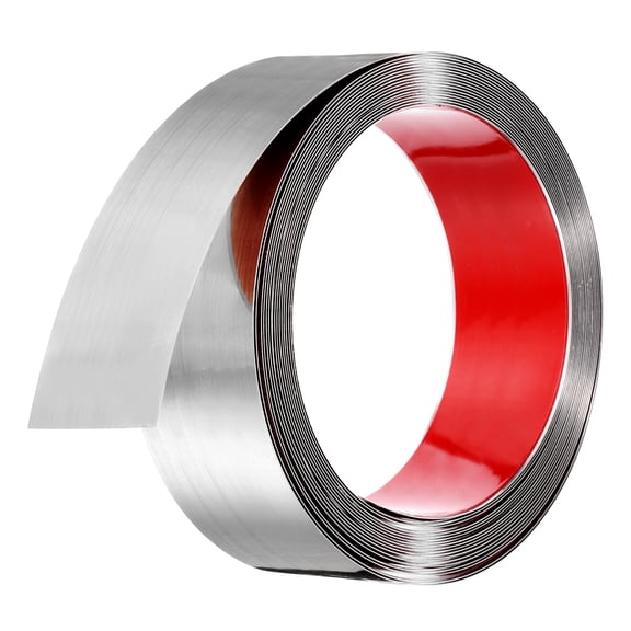 Uxcell Silver Trim Peel and Stick, 32.8ft x 2" Stainless Steel Mirror Finish Molding Tape Strips for Wall Cabinet Tile Edge Molding