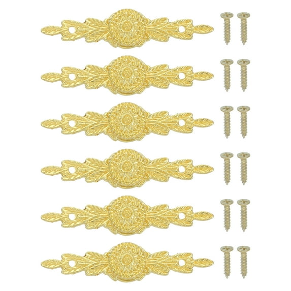 European Flower Handle Pull 2.52x0.55", 6 Pcs Drawer Handles with Screws for Cabinet Wooden Box, Gold Tone