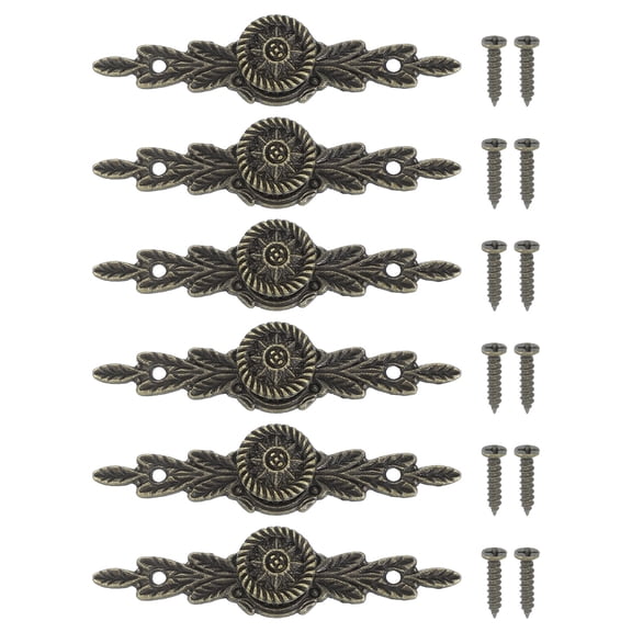 European Flower Handle Pull 2.52x0.55", 6 Pcs Drawer Handles with Screws for Cabinet Wooden Box, Bronze Tone