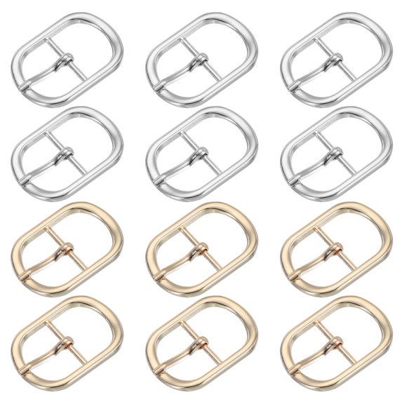 Uxcell Single Prong Belt Buckle, Metal Center Bar Oval Replacement Buckle for Belt Purse Making Leather Hardware Silver/Light Gold 1 Inch