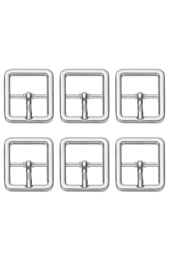 Single Prong Buckle, 6 Pcs 0.8 Inch Adjustable Metal Roller Buckle Square Center Bar Buckle Belt Buckle for Bag DIY Craft Purse Strap Shoe Belt Making Accessories, Silver Tone