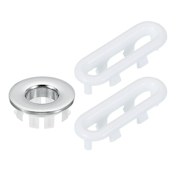 Uxcell Sink Overflow Ring, Bathroom Sink Overflow Drain Cover for Wash Basin Silver/White