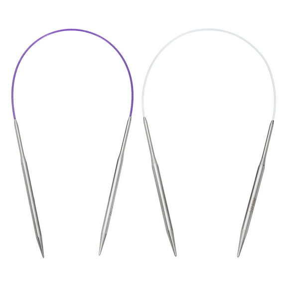 Uxcell Size US 7/8 (4.5/5mm) Knitting Needles Circular Needle 16 Inch(40cm) Round Metal Stainless Steel Needle for Handmade Projects DIY Knitting Purple/White