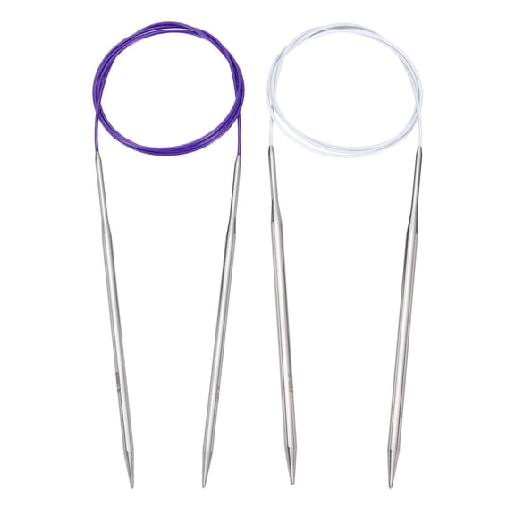Uxcell Size US 7/8 (4.5/5mm) Knitting Needles Circular Needle 39 Inch(100cm) Round Metal Stainless Steel Needle for Handmade Projects DIY Knitting Purple/White