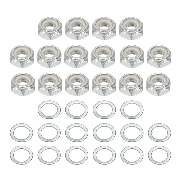 Uxcell Skateboard Truck Hardware Kit, Including 16 Pcs Skateboard Truck Nuts and 16 Pcs Axle Washers, Silver-Fitting For(Most Scooters/LongBoards/Hardware Kit)