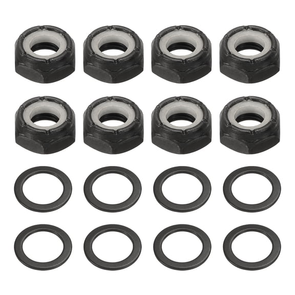 Uxcell Skateboard Truck Hardware Kit, Including 8 Pcs Skateboard Truck Nuts and 8 Pcs Axle Washers, Black-Fitting For(Most Scooters/LongBoards/Hardware Kit)