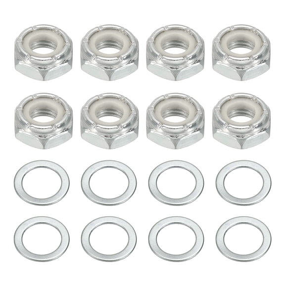 Uxcell Skateboard Truck Hardware Kit, Including 8 Pcs Skateboard Truck Nuts and 8 Pcs Axle Washers, Silver-Fitting For(Most Scooters/LongBoards/Hardware Kit)