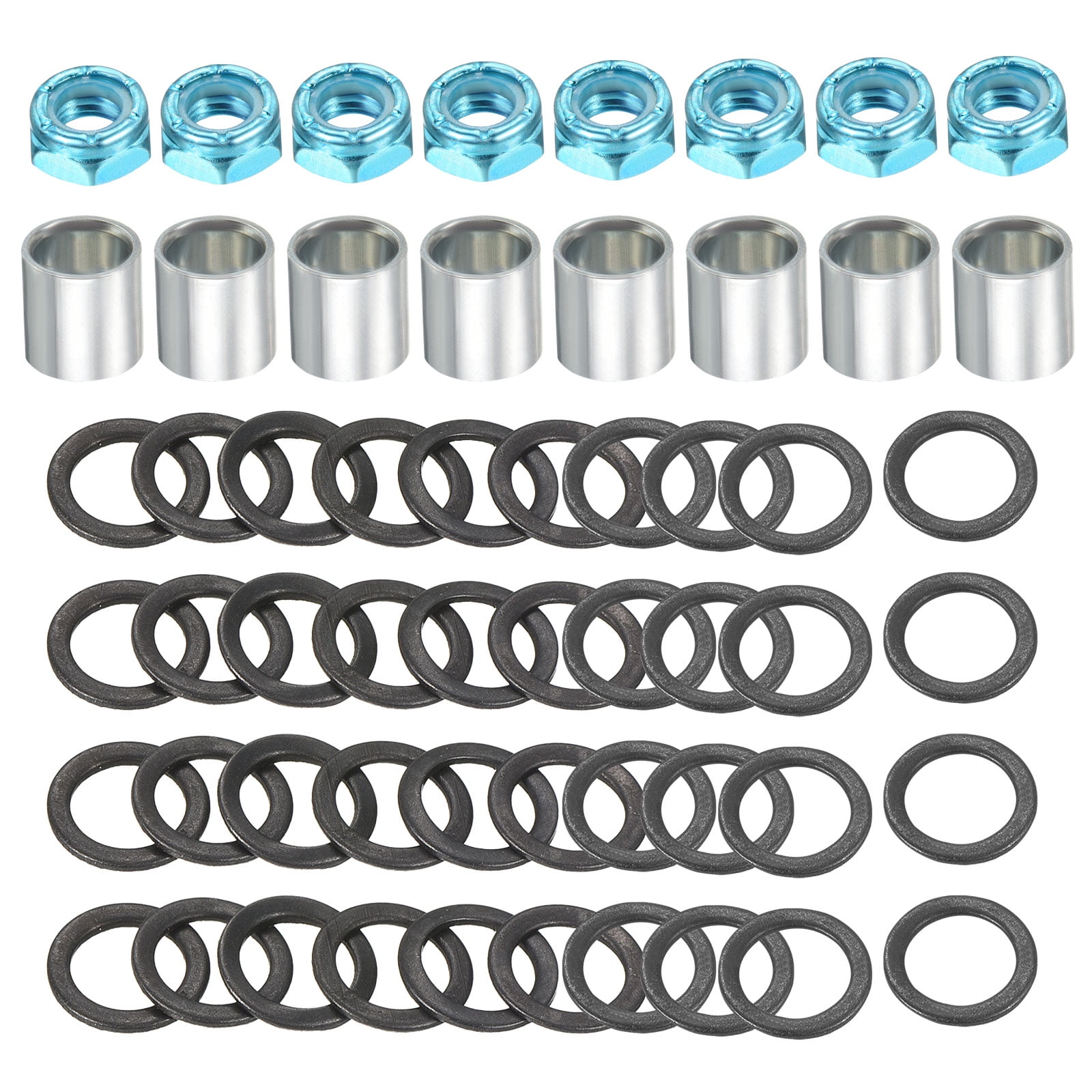 Uxcell Skateboard Truck Hardware Kit Skateboard Truck Lock Nuts Axle Washers Spacer Speed Rings Set Silver Black Blue