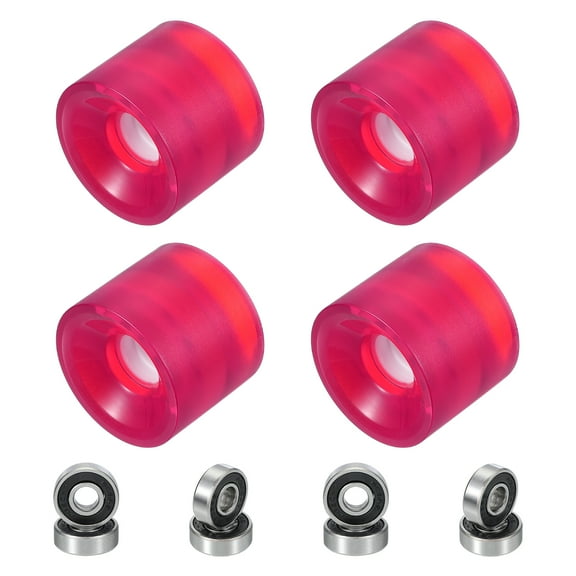 Uxcell Skateboard Wheels Street Wheels PU Cruiser Wheels with 608RS Bearings for Skateboards Replacement Transparent Rose Red 61 x 51 mm