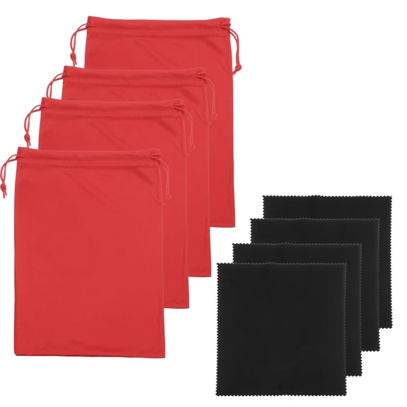 Uxcell Ski Goggle Bag, Microfiber Bag with Cleaning Cloth Drawstring Pouch Soft Storage Sleeve Case Protection 4 Pcs & Red-Fitting for (Snow Swimming Goggle/Sunglasses/Camera)