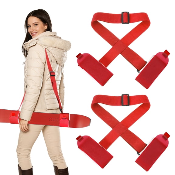 Uxcell Ski Strap, Adjustable Nylon Ski Pole Carrier Shoulder Straps Hook and Loop with EVA Pad 2Pcs & Red & White & 45.7" - Fitting for (Winter Outdoor/Mountain/Downhill Skiing)