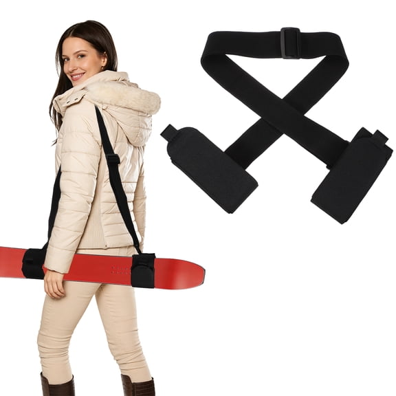Uxcell Ski Strap, Adjustable Nylon Ski Pole Carrier Shoulder Straps Hook and Loop with EVA Pad Black & 45.7" - Fitting for (Winter Outdoor/Mountain/Downhill Skiing)