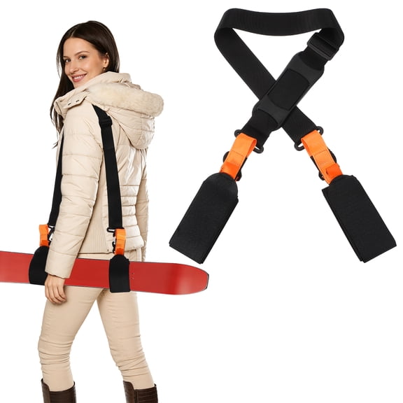 Uxcell Ski Strap, Adjustable Nylon Ski Pole Carrier Shoulder Straps Hook and Loop with EVA Pad Black & Orange & 61.8" - Fitting for (Winter Outdoor/Mountain/Downhill Skiing)